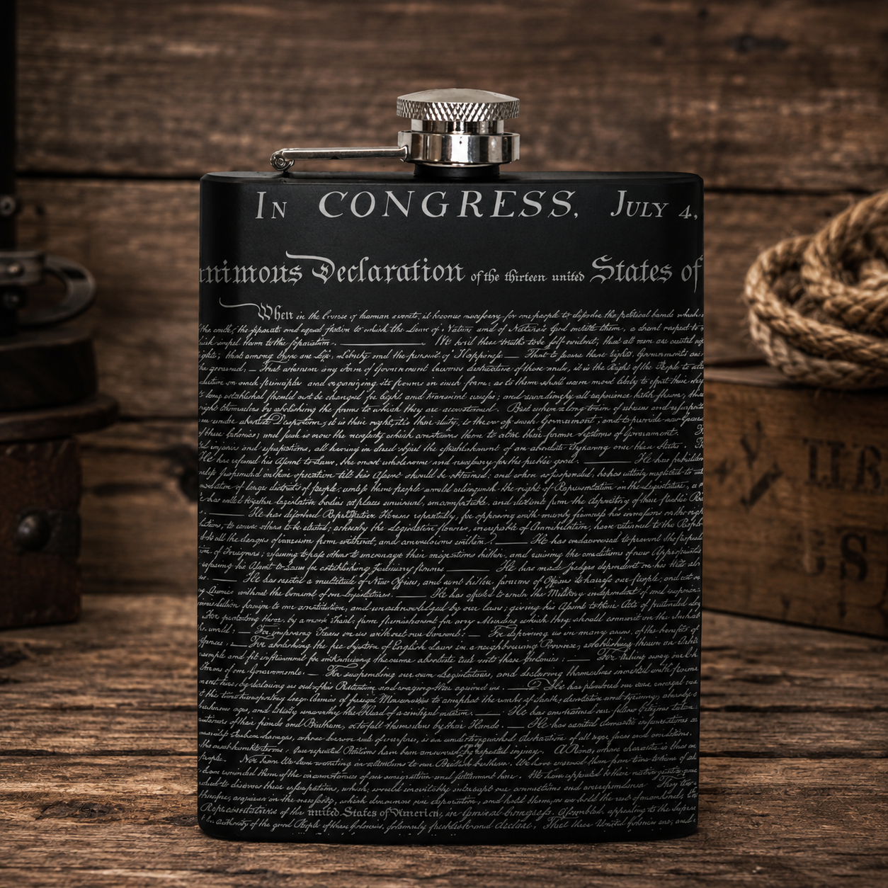 Laser Engraved Matte Black Hip Flask | 8 oz Stainless Steel Flask Made in USA