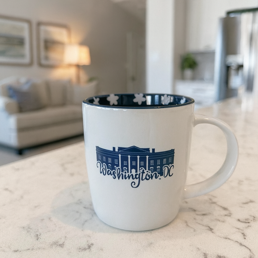 White House Navy Interior Mug – 12oz Ceramic Collectible with DC Icons