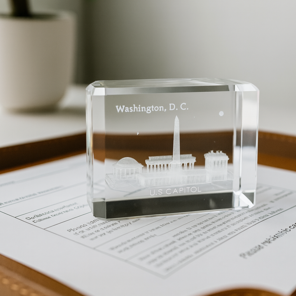 Washington D.C. Crystal Square Prism Paperweight2