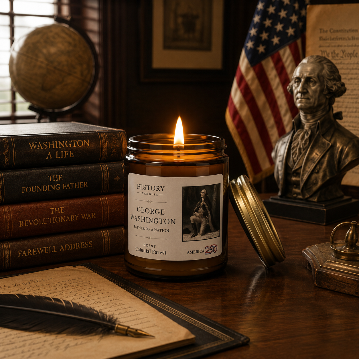 George Washington Colonial Forest Candle - Official America250™ History Candle Made in USA