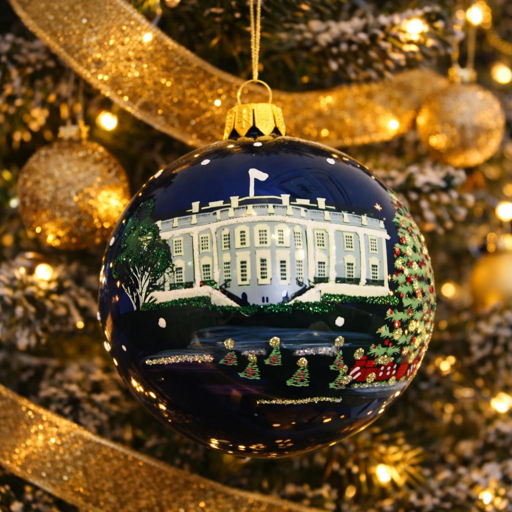 Hand-Painted White House Glass Ornament – Luxury Washington, D.C. Christmas Collectibl