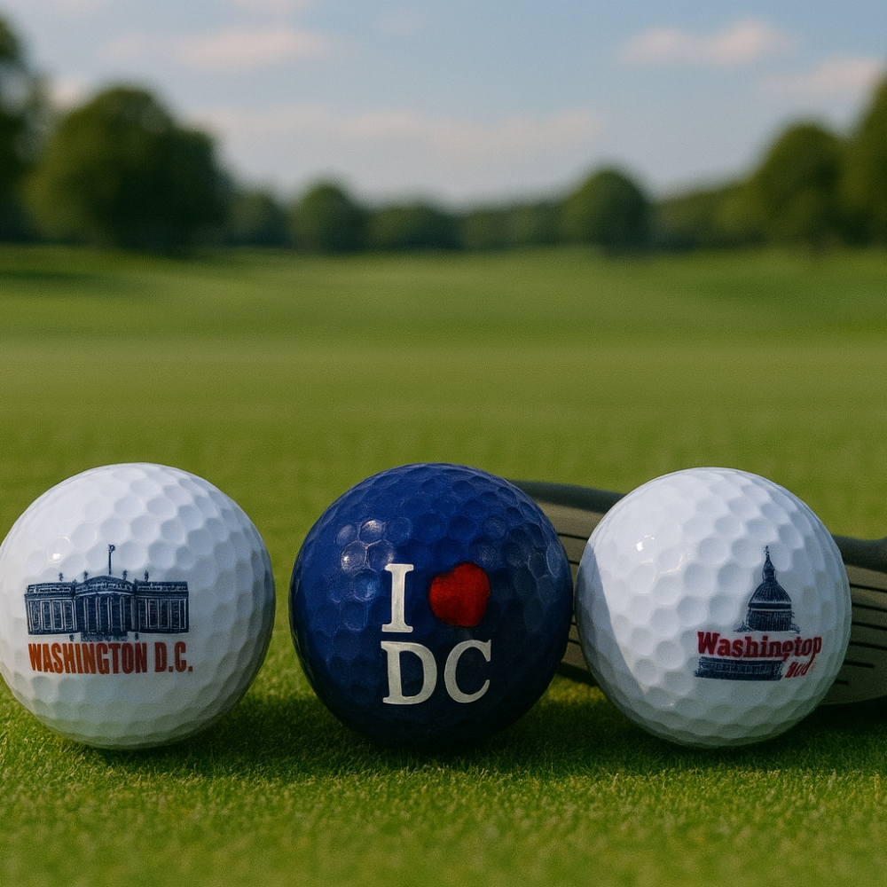 I ❤️ DC Golf Ball Set – Blue Patriotic Design with White House & U.S. Capitol Landmarks
