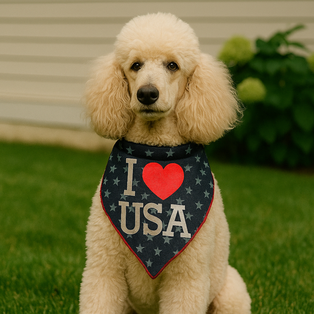 I Love USA Dog Bandana – Patriotic Pet Accessory - Red, White & Blue Stars Design (Medium & Large)