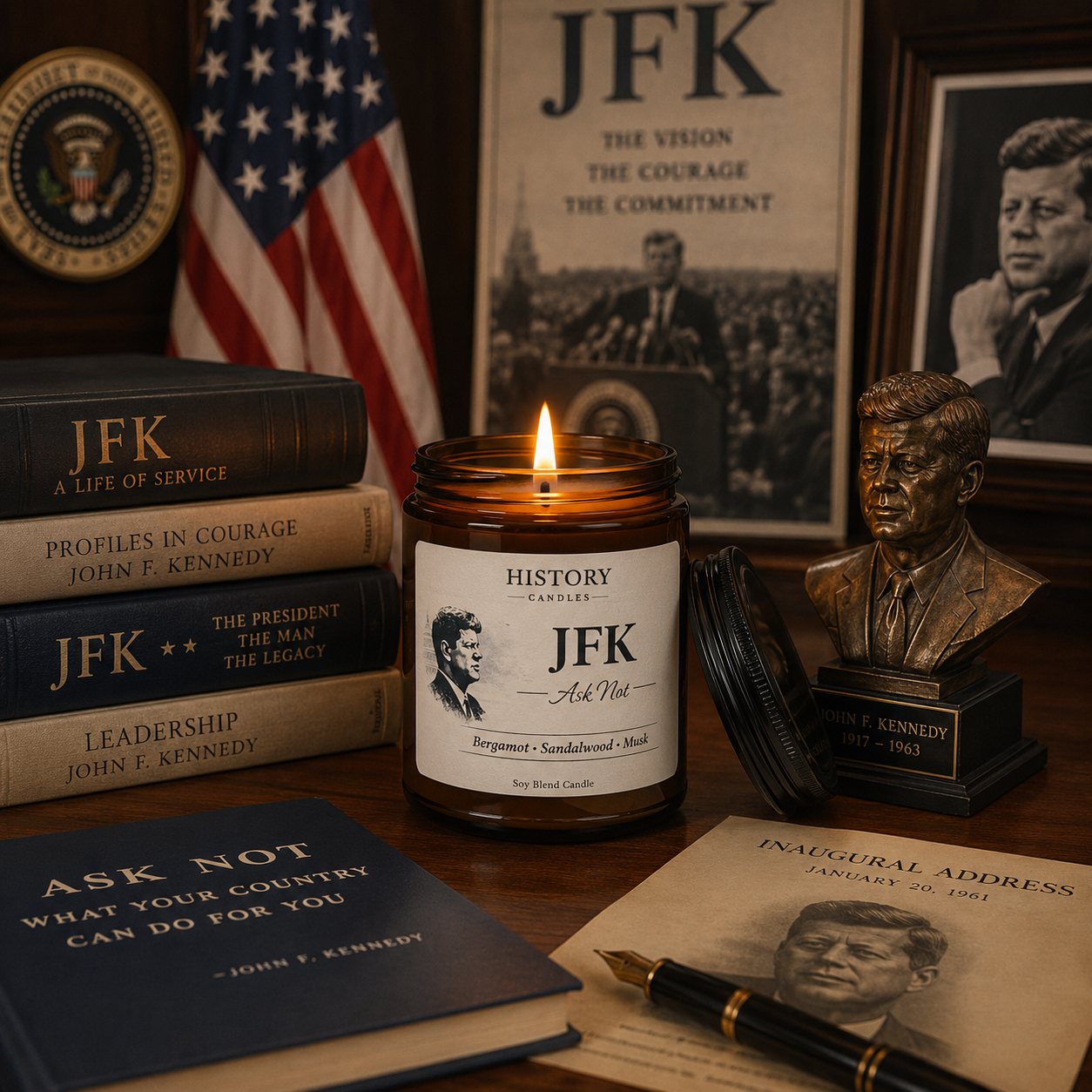 JFK – History Candle - Bergamot & Sandalwood - Made in the USA