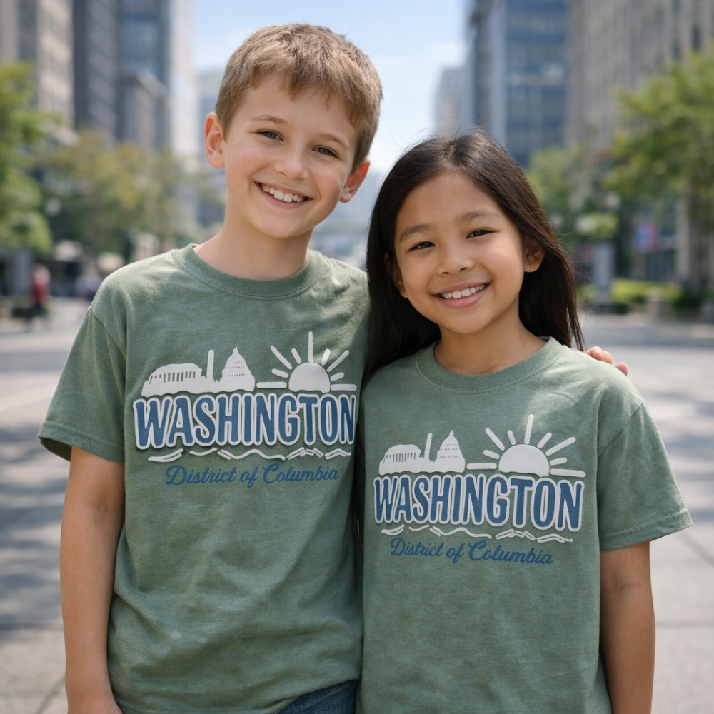 Washington DC Kids Washed T-Shirt – Puff Print Graphic Tee