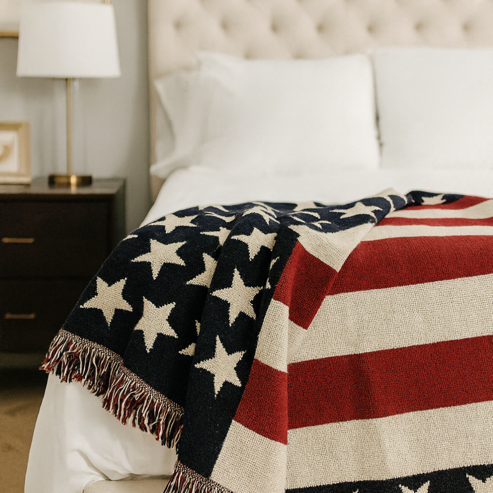 Made in the USA Woven U.S. Flag Blanket – 100% Cotton Patriotic Throw2