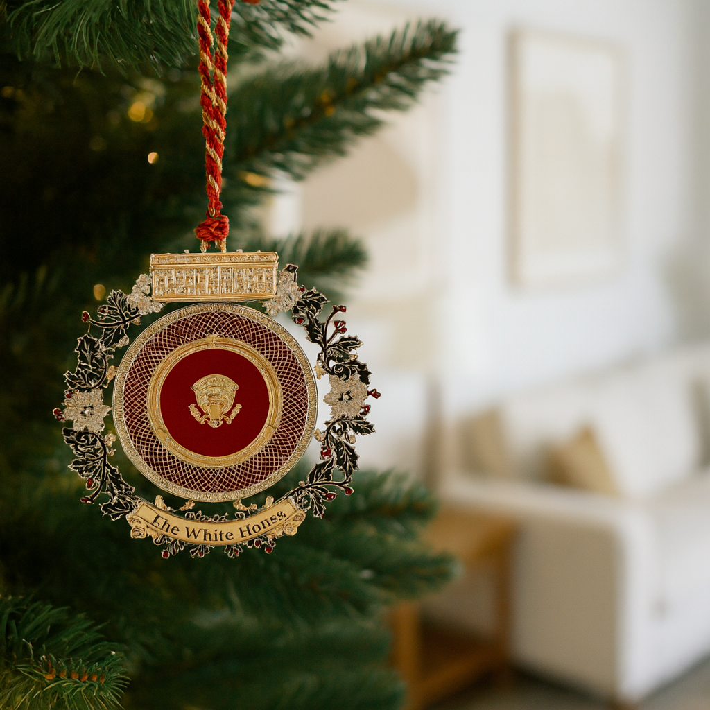 Official 2025 White House Christmas Ornament – 150th Anniversary of State Dinners, Hand-Assembled Brass with 24k Gold2