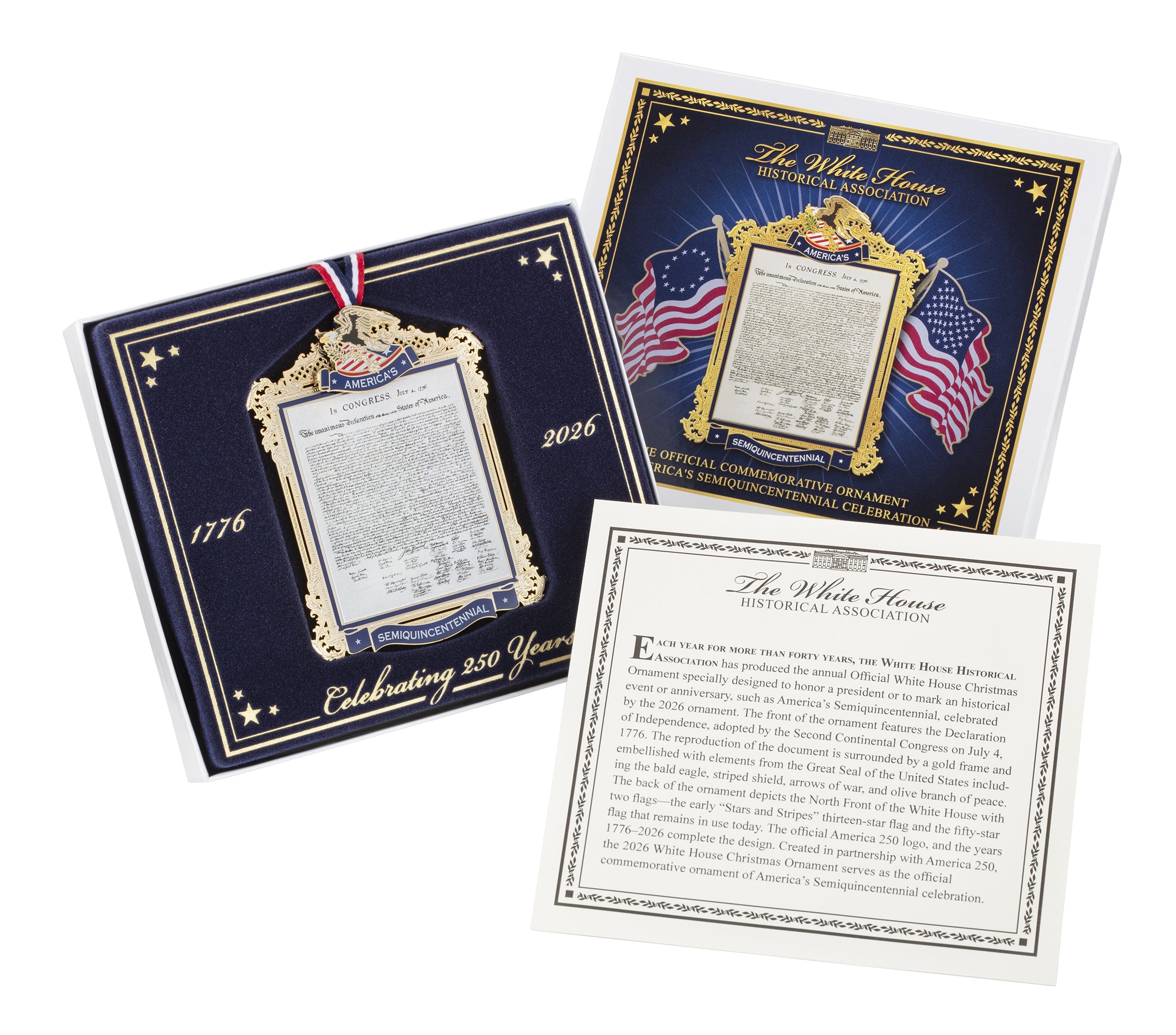 Official America 250 Commemorative Ornament 2026 – 24K Gold Brass Declaration of Independence Collectible