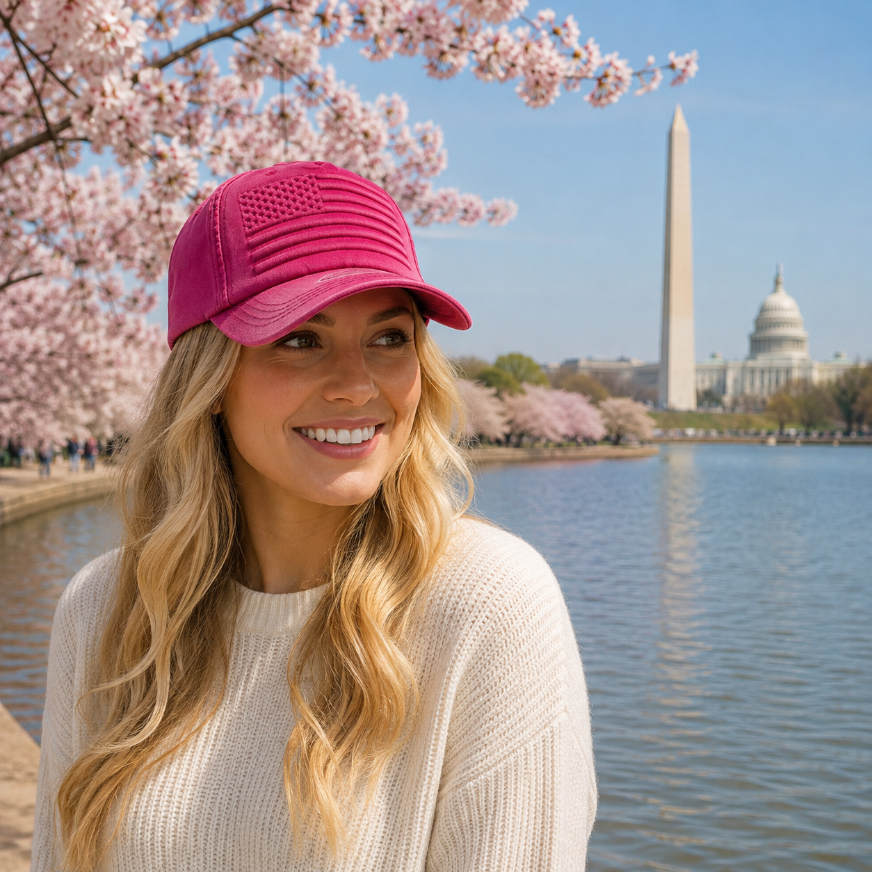 Pink Embossed US Flag Baseball Cap – Adjustable, UPF 50 Sun Protection