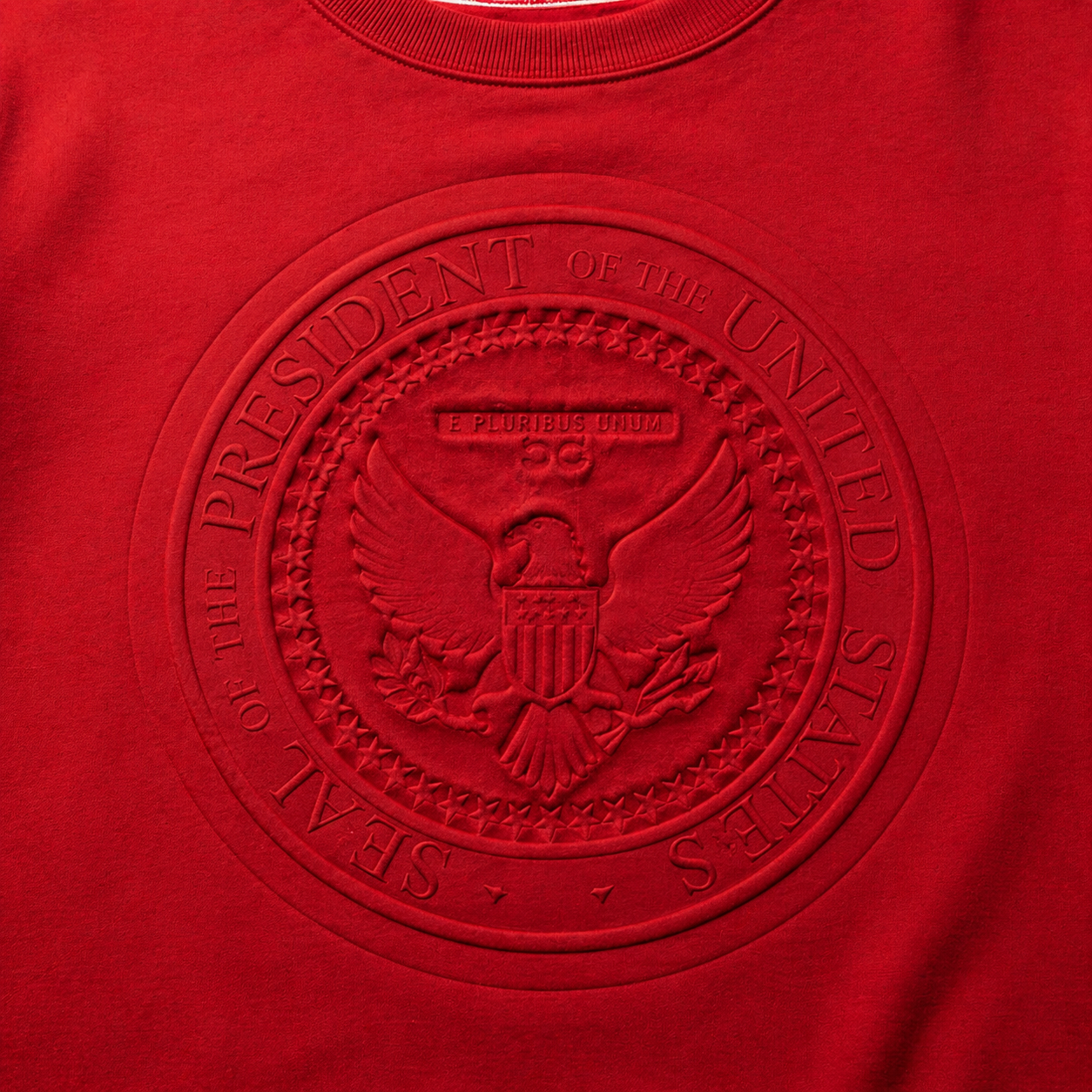 Premium Red Presidential Seal Embossed Sweatshirt – Classic American Crewneck