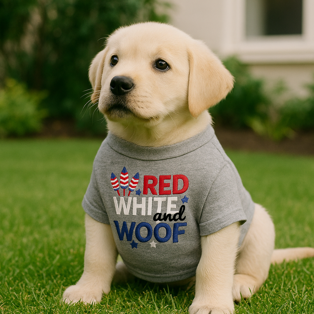 Red, White and Woof Pet T-Shirt – Patriotic Dog Shirt | White House Gifts Exclusive