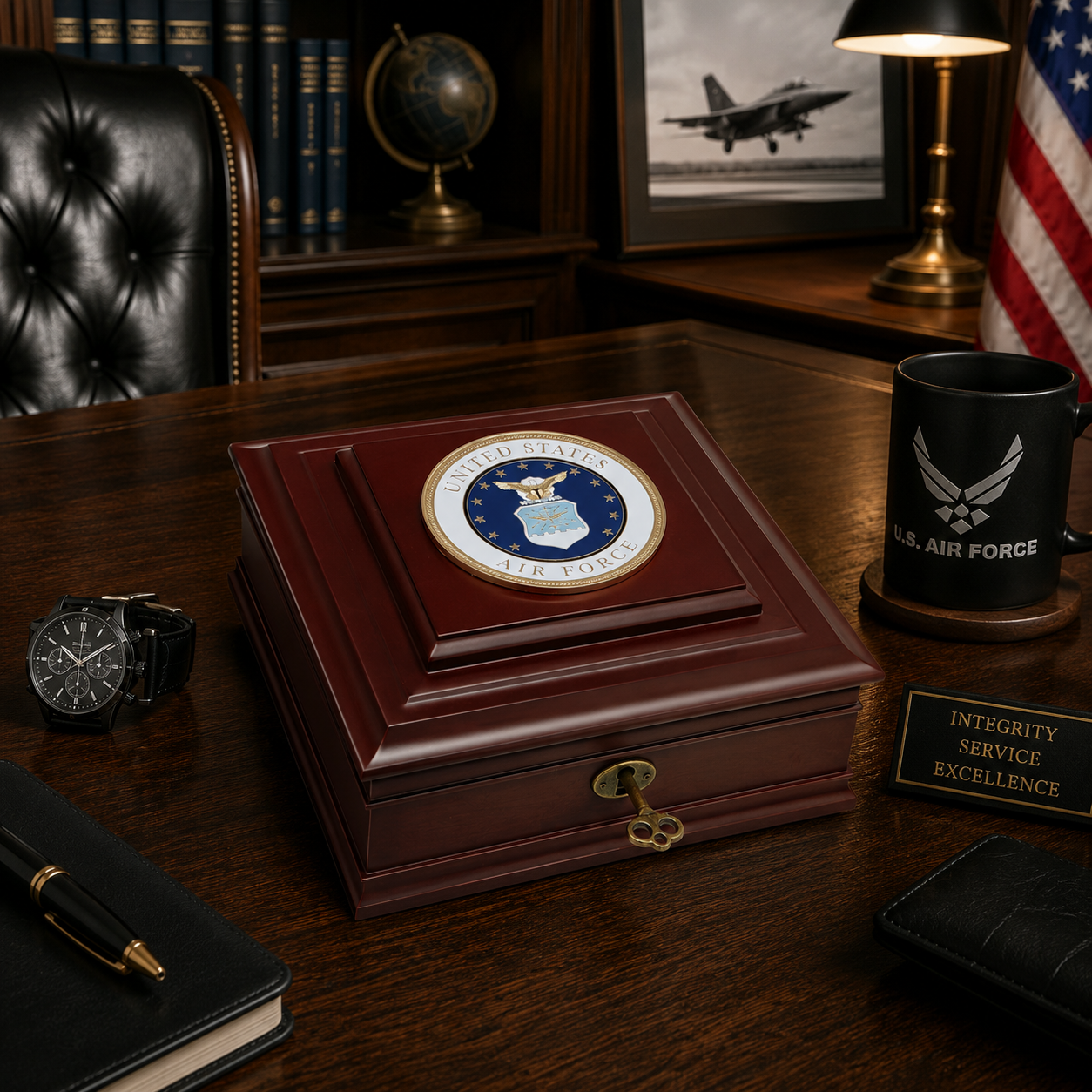 U.S. Air Force Medallion Wooden Keepsake Box – Made in USA Military Desktop Box
