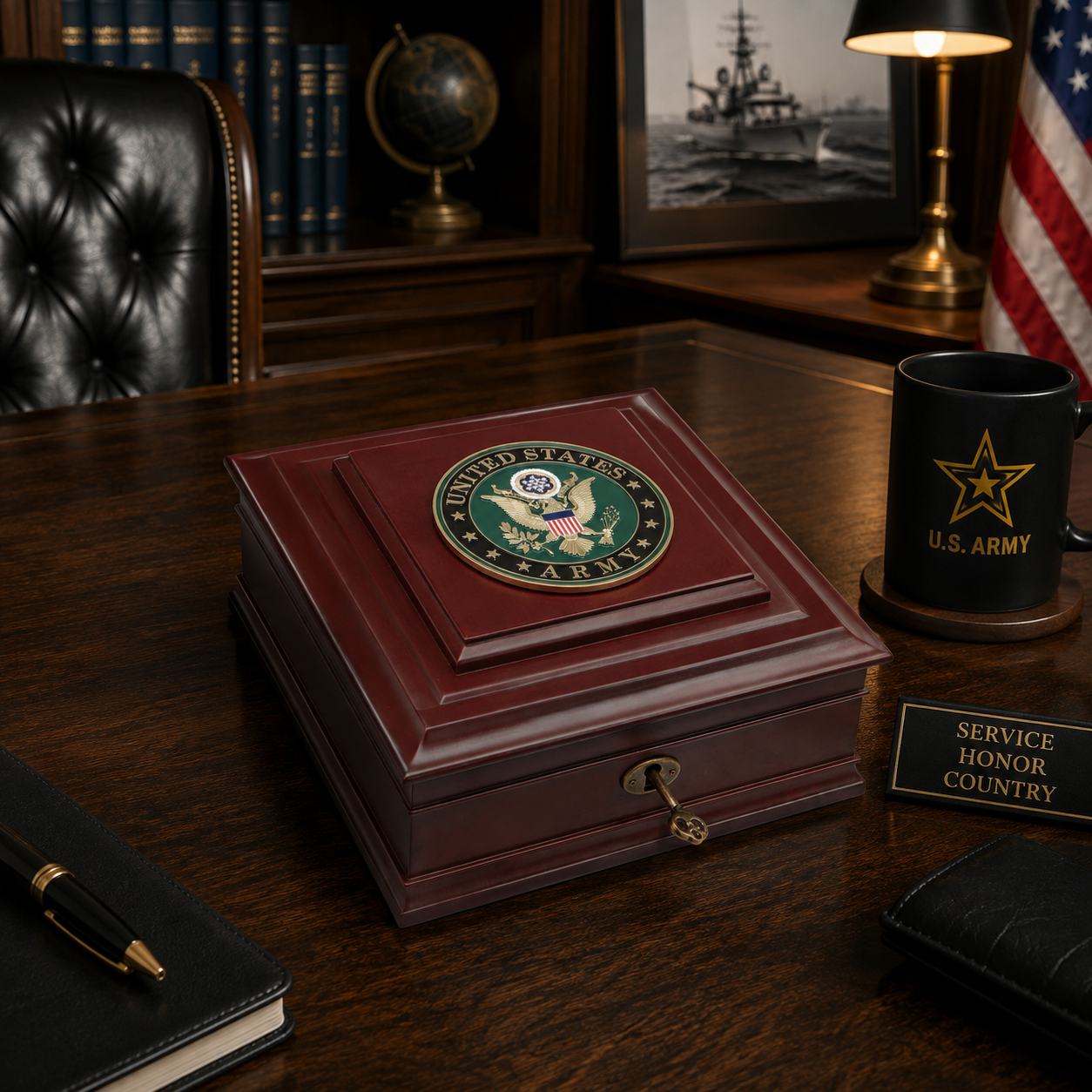 U.S. Army Medallion Wooden Keepsake Box – Made in USA Military Desktop Box