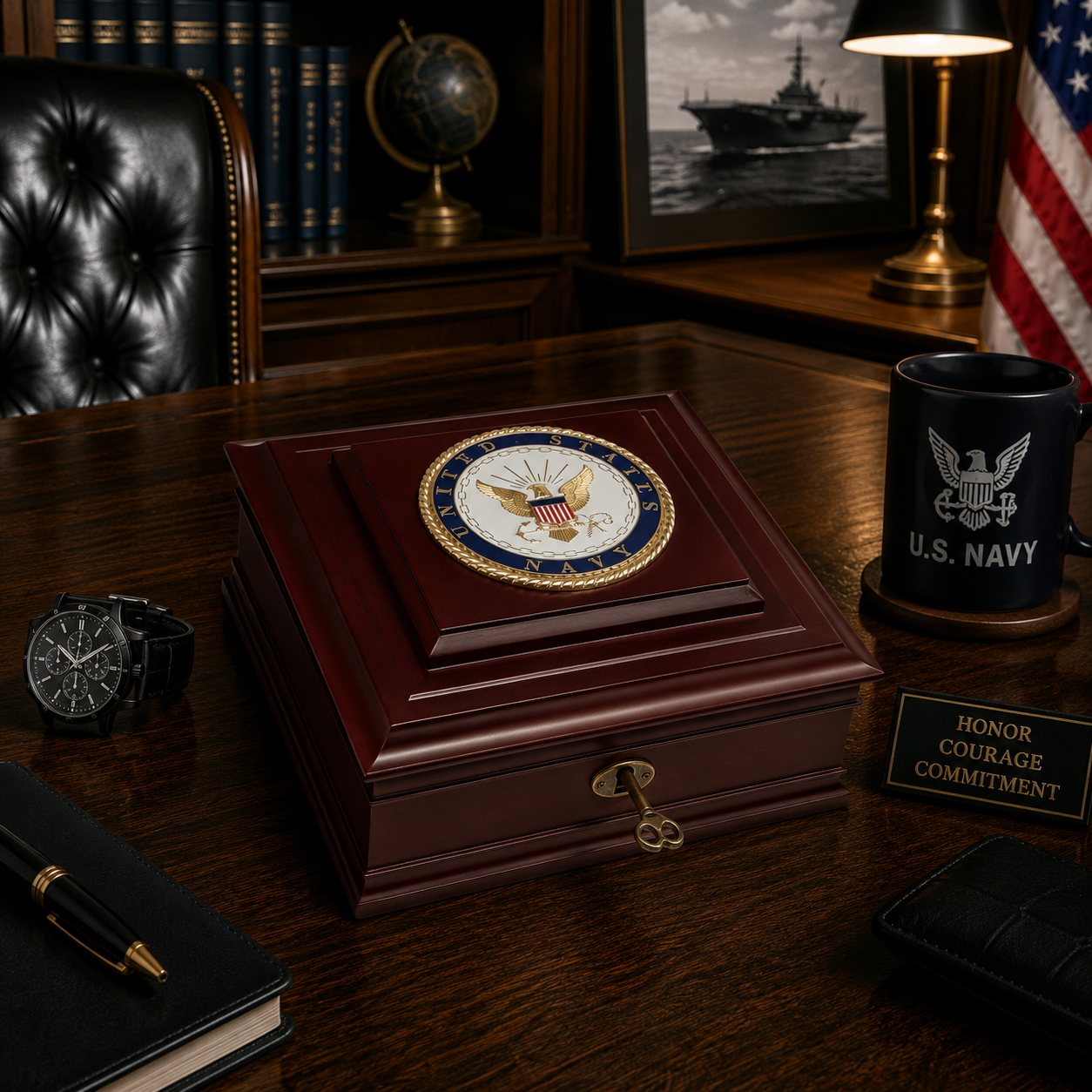 U.S. Navy Medallion Wooden Keepsake Box – Made in USA Military Desktop Box