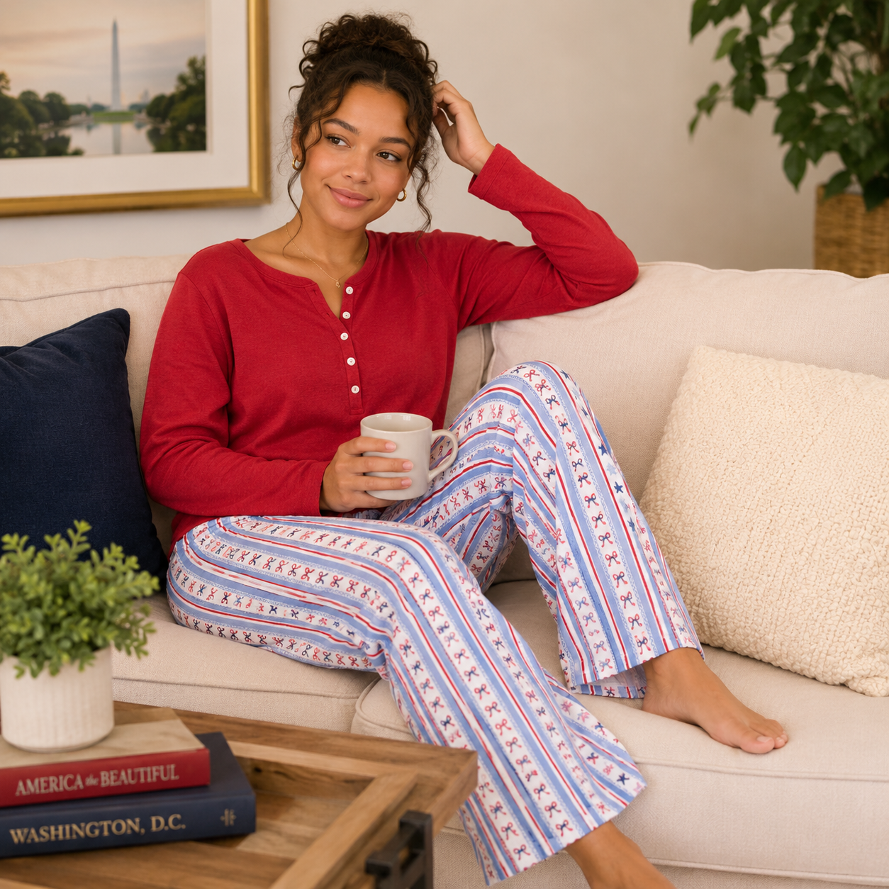 USA Bows & Stars Ultra-Soft Lounge Pants  - Patriotic Pajama Pants
