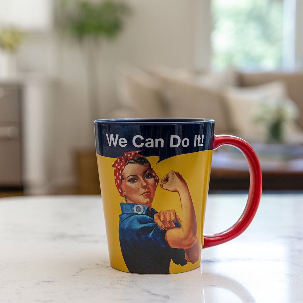 Rosie the Riveter 12-Ounce Mug – “We Can Do It” Ceramic Mug Featuring Strength, Microwave & Dishwasher Safe