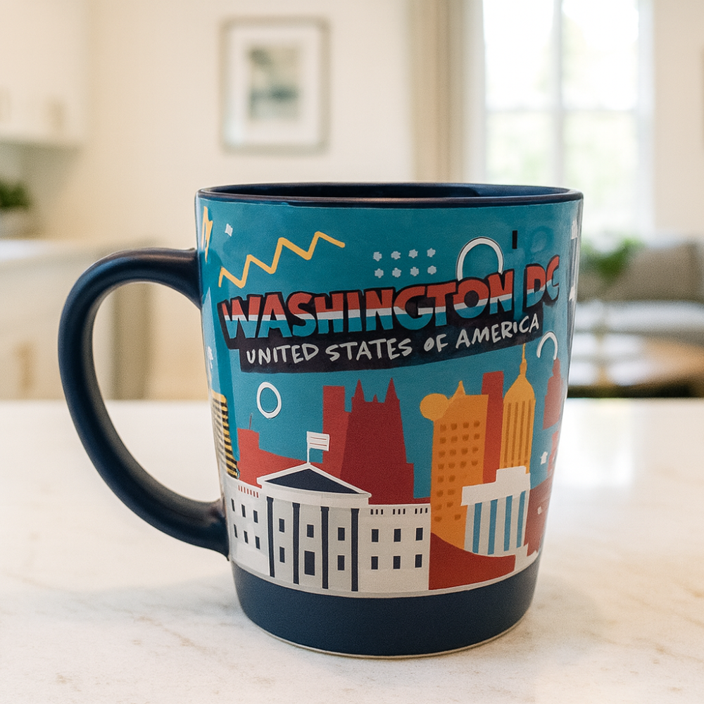 Retro Squat-Style DC Icons Mug – Navy Interior Collectible Gift