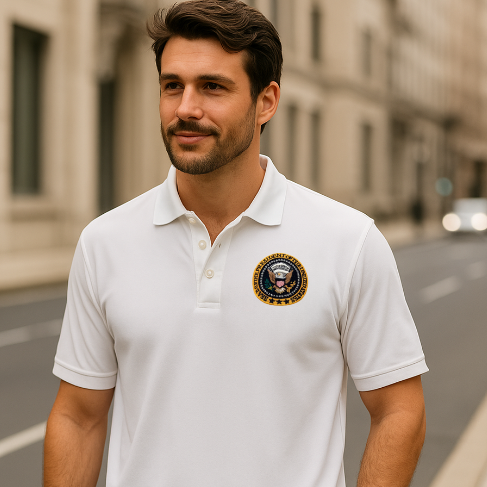 Presidential Seal  Pocket Embroidered Polo Shirt - White