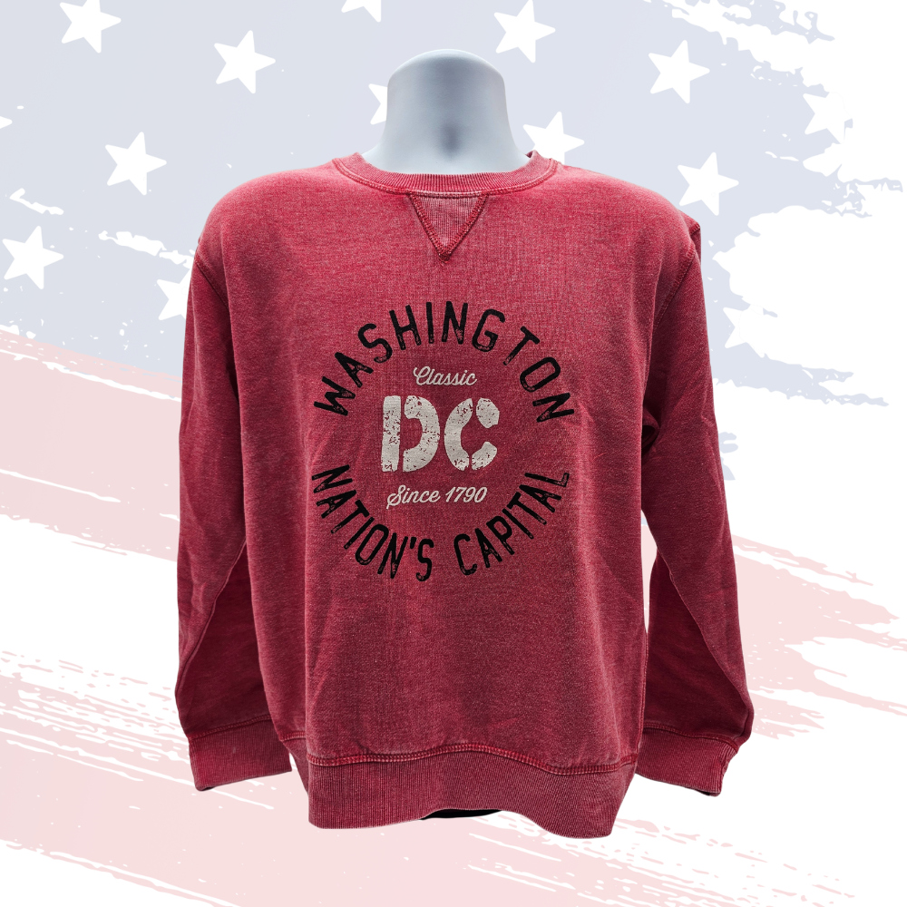 Washed Red Washington DC 1790 Crew Neck Sweatshirt – Super Soft, High-Quality