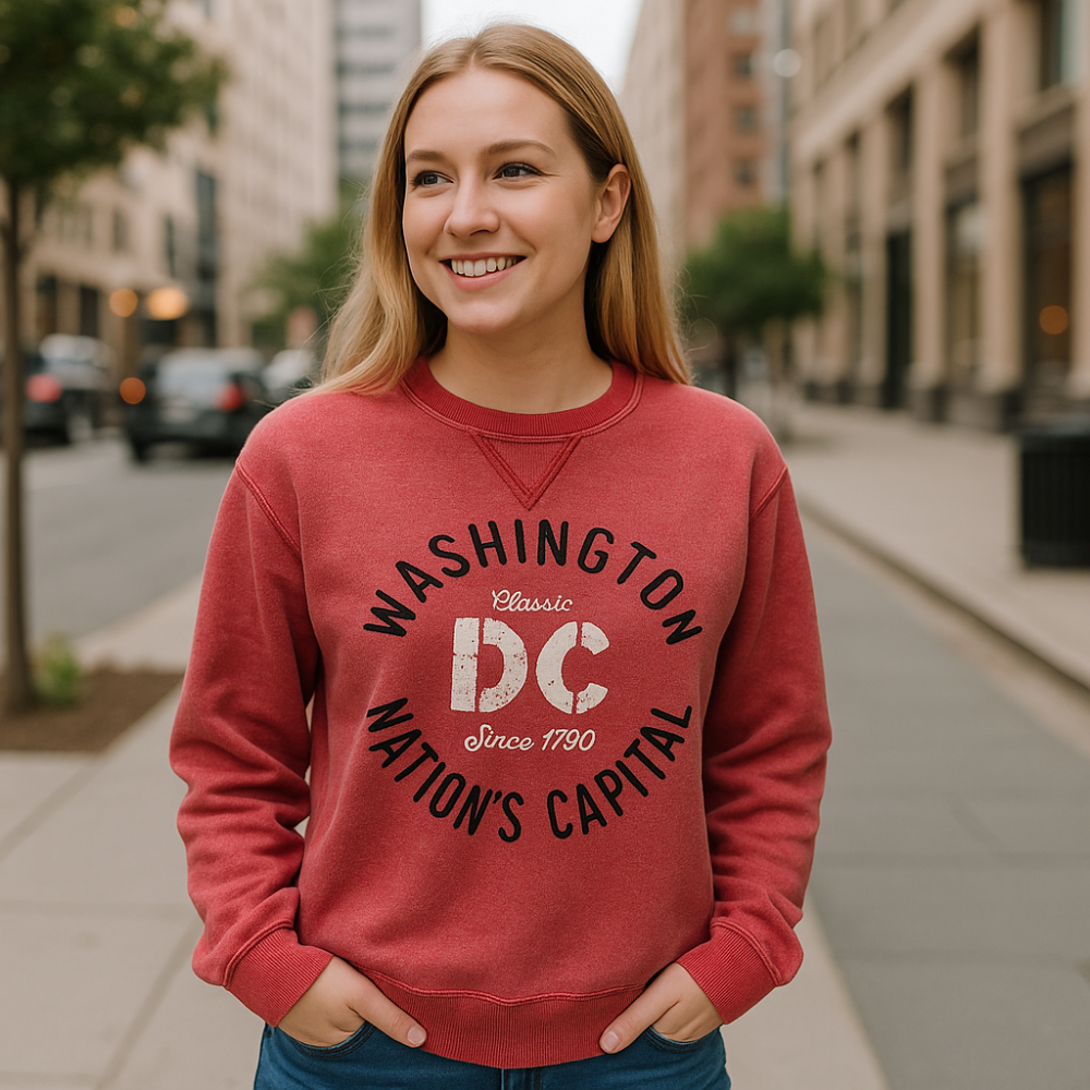 Washed Red Washington DC 1790 Crew Neck Sweatshirt – Super Soft, High-Quality2