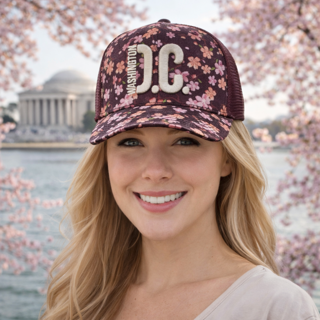 Washington D.C. Cherry Blossom Trucker Hat – Floral Snapback Cap - Washington DC Souvenir Hat