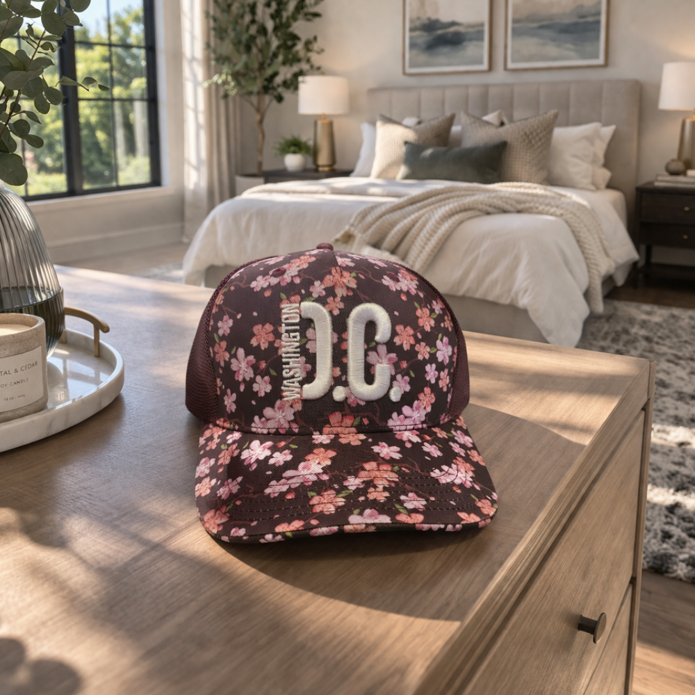 Washington D.C. Cherry Blossom Trucker Hat – Floral Snapback Cap - Washington DC Souvenir Hat