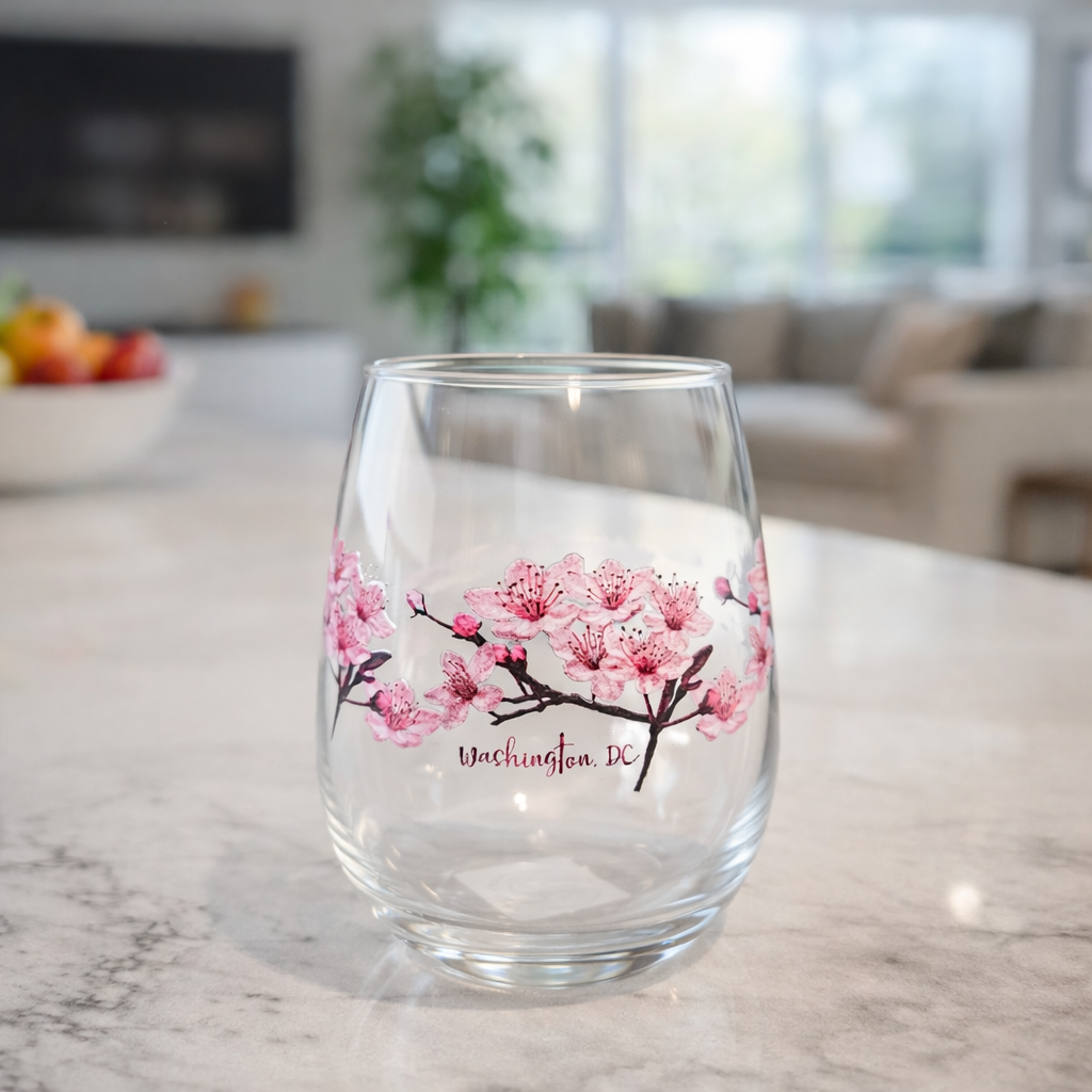 Washington, DC Cherry Blossom Stemless Wine Glass