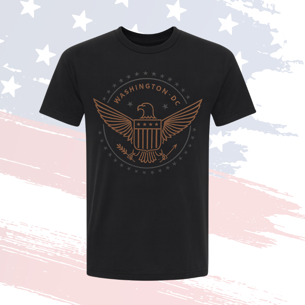 Washington DC Eagle Emblem T-Shirt – 100% Cotton Black Tee