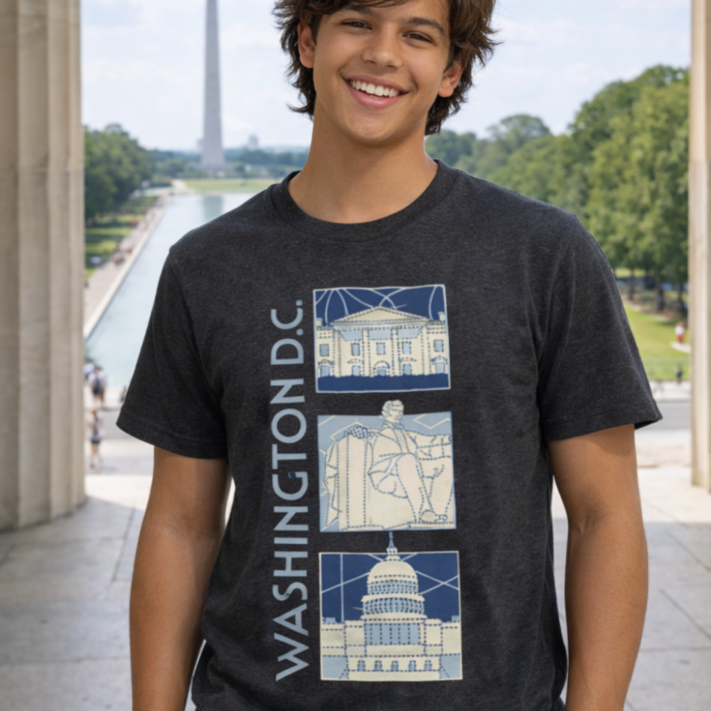 Washington DC Landmark Vertical Graphic T-Shirt – Unisex Teen & Adult Souvenir Tee
