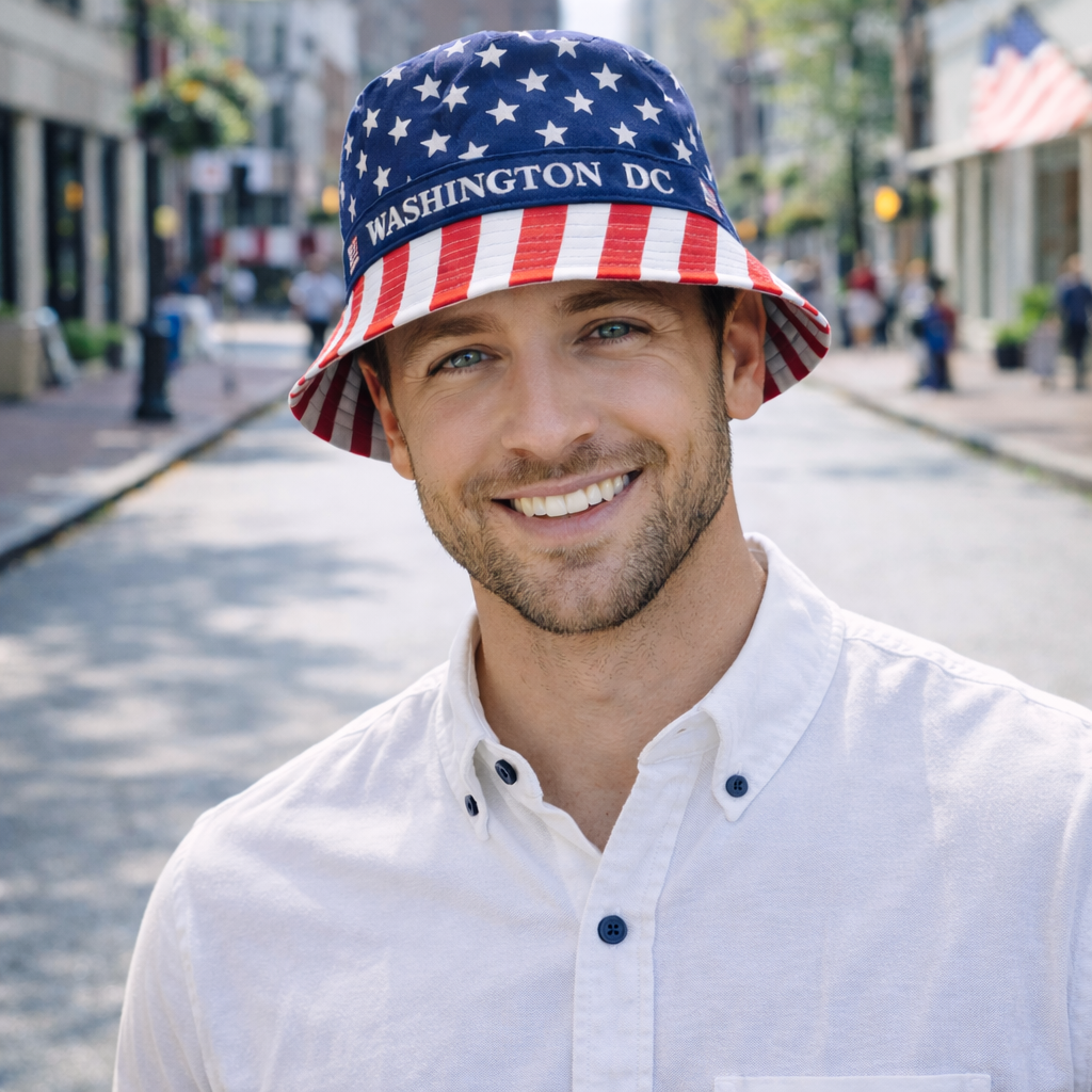 Washington DC Patriotic Flag Bucket Hat – Unisex Stars and Stripes Travel Hat