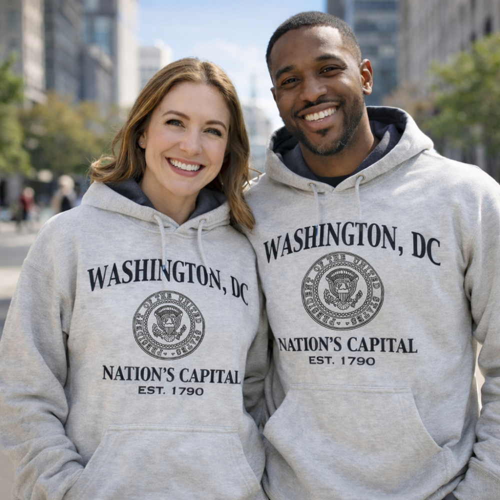 Washington DC Presidential Seal Two Tone Hoodie – Ash with Navy Hood – Premium Quality