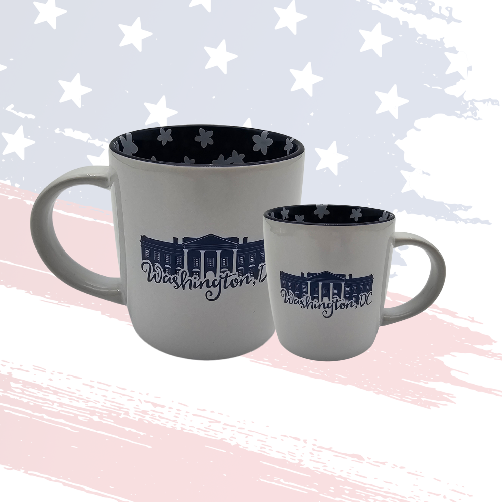 White House Navy Interior Mug – 12oz Ceramic Collectible with DC Icons