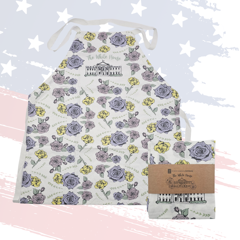 White House & Roses Kitchen Apron – Vibrant Illustrated Design