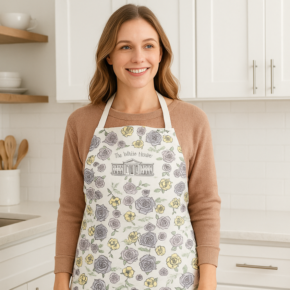 White House & Roses Kitchen Apron – Vibrant Illustrated Design2