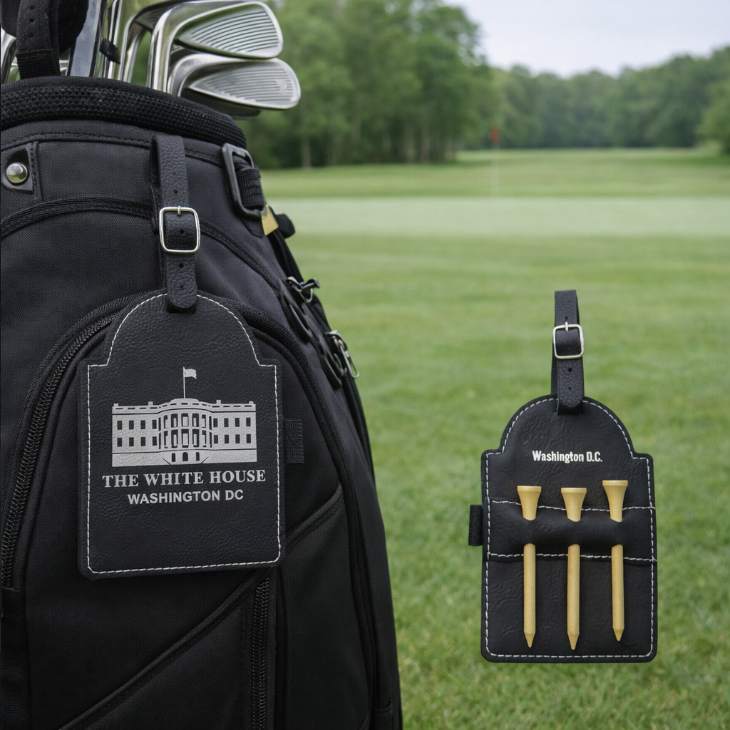 White House Golf Tag Set – Leather-Like Golf Accessory, Washington, D.C. Gift for Golfers