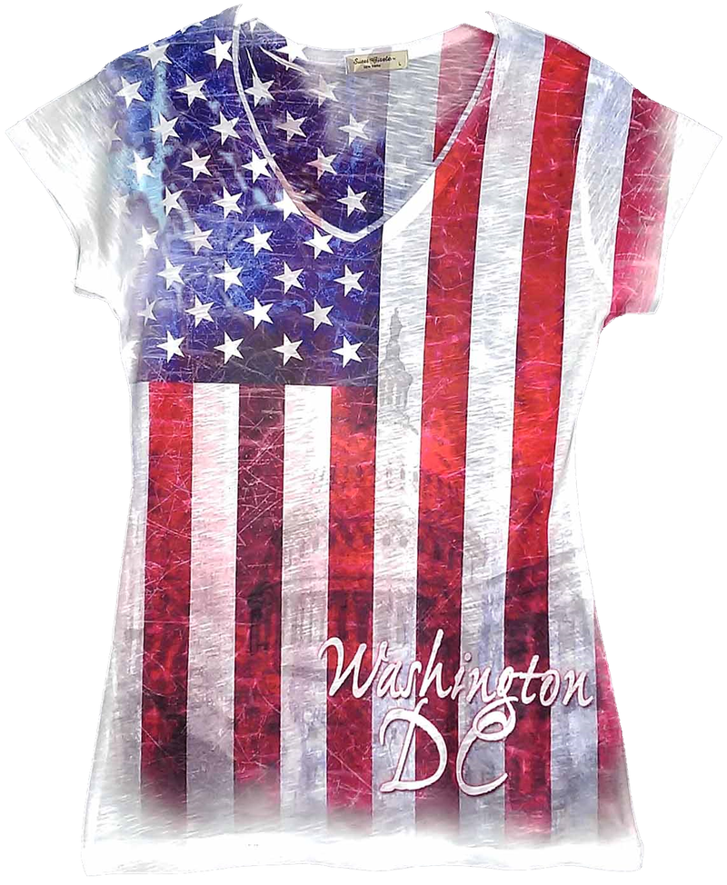 Ladies V-Neck Flag Sublimation T-Shirt