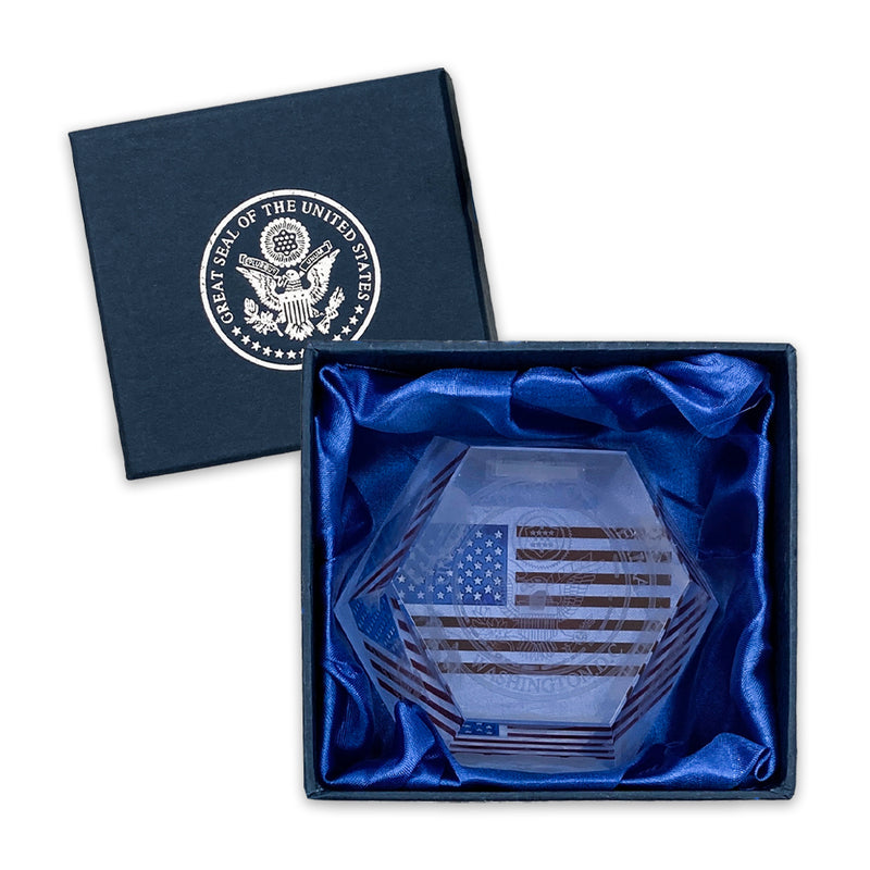 DC Monument and USA Flag Glass Paperweight